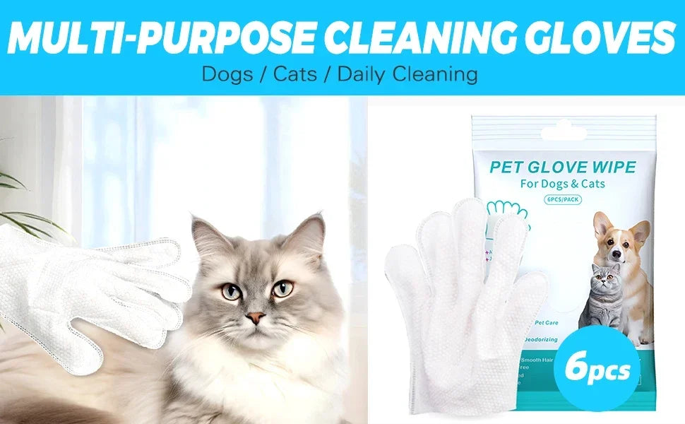 6pcs Unscented Extra Thick Pet Cleaning Wipes for Dogs & Cats,Dog Washing Bathing Deodorizing Grooming Gloves for Daily Care Good Vibrations