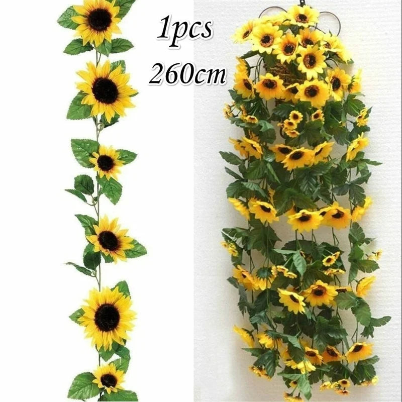1/2/5pcs 260cm Artificial Yellow Sunflower Garland Flower Vine Wedding Floral Arch Decor Silk Good Vibrations
