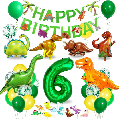 Dinosaur Birthday Party Supplies for Kids Age 2-6, Foil Balloons Set with Banner, Cake Topper, Decorations Kit (Boys & Girls) Good Vibrations