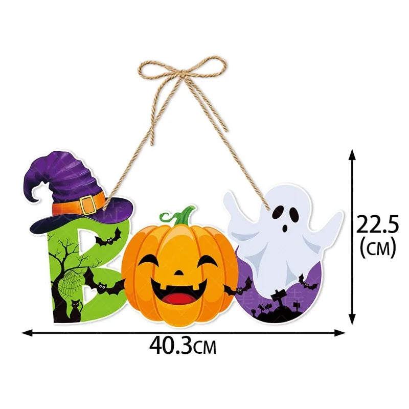 Halloween Party Door Decorations Horror Pumpkin Ghost Bat Hanging Pendent paper Sign for Home Halloween Festival Party Decor Good Vibrations
