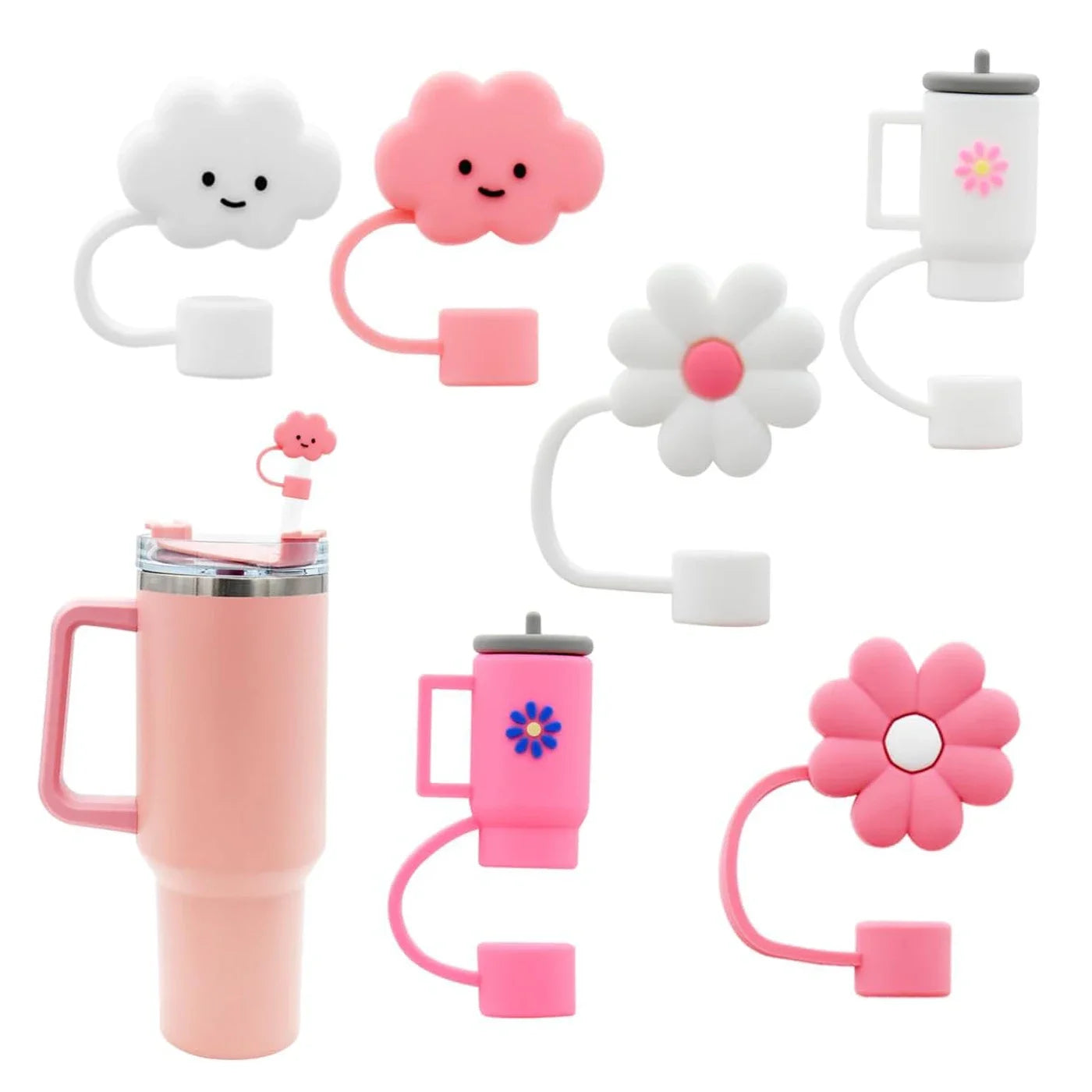 6Pcs Straw Cover Cap for Stanley Cup Straw Topper Compatible for 30&40 Oz Tumbler 10mm Dust-Proof Reusable Cute Straw Tips Lids Good Vibrations