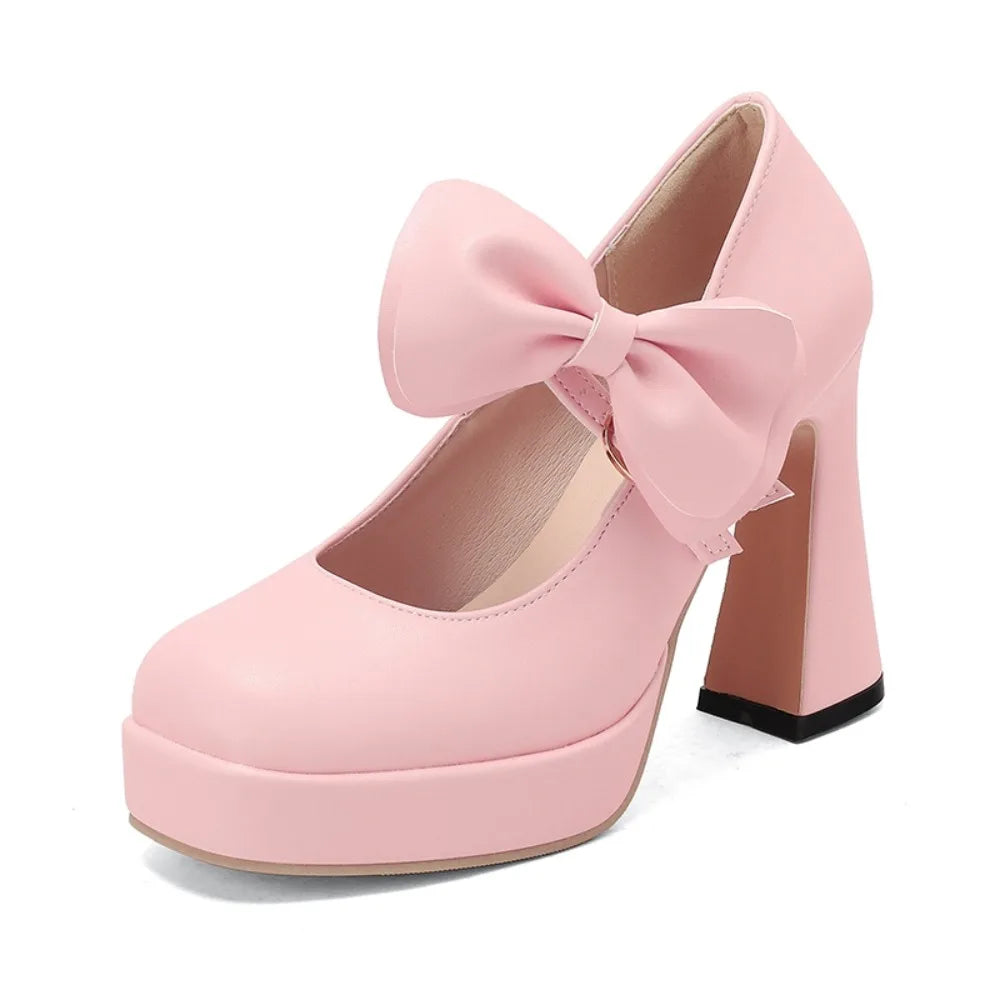 High Heels Women Spring Summer Elegant Fashion Bowknot Square Toe Party Dress Wedding Bride Platform Shoes Big Size 45 30-50 Good Vibrations