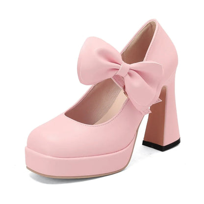 High Heels Women Spring Summer Elegant Fashion Bowknot Square Toe Party Dress Wedding Bride Platform Shoes Big Size 45 30-50 Good Vibrations