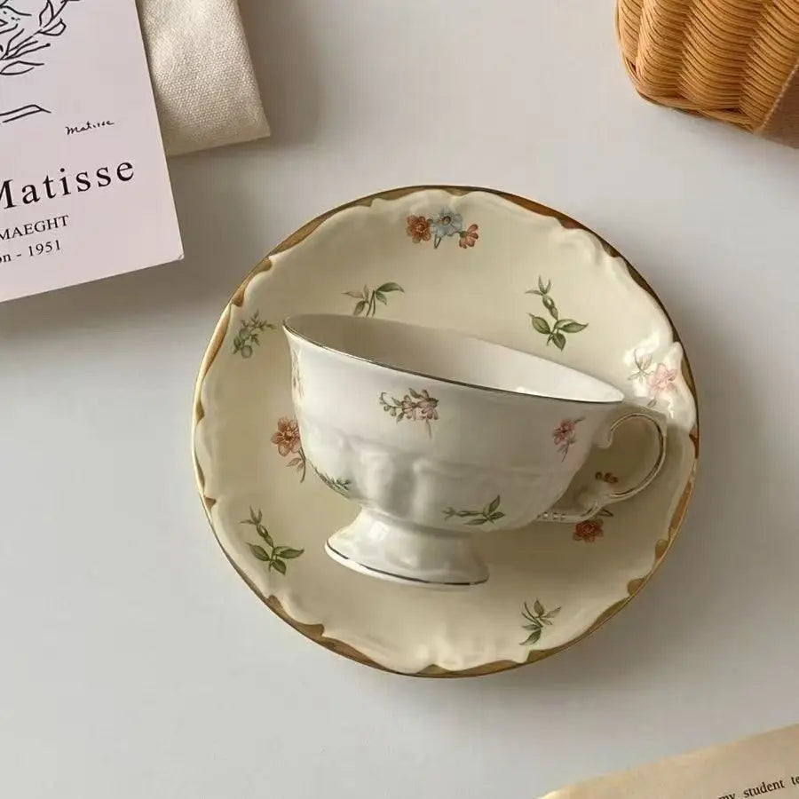 Ceramic Tea Cups Plate Set  Exquisite Afternoon Tea Coffee Cup Cream Color High Beauty Household Mug Birthday Gift 250ml Good Vibrations