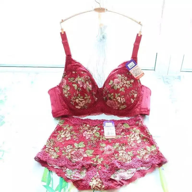Women's Bra Set Sexy Lace Printed Embroidery Plus Size Full Cup Female Lingerie Suit 34 36 - 48 B C D E F Good Vibrations