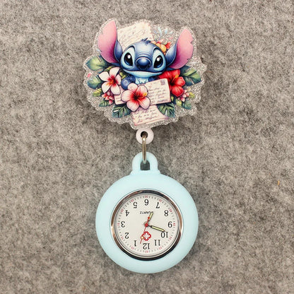 Cute Friends Pig Bear Blue Mouse Style Pocket Watch Retractable And With Clip For Men And Women Good Vibrations