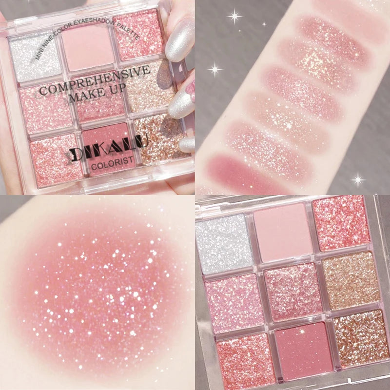 DIKALU Spring And Summer New Eyeshadow Palette Oh Rosy Nine Palace Grid Auto Focus Low Saturation Smoke Powder Rose Plate Good Vibrations