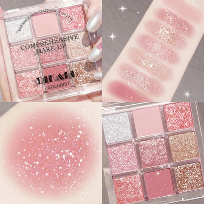 DIKALU Spring And Summer New Eyeshadow Palette Oh Rosy Nine Palace Grid Auto Focus Low Saturation Smoke Powder Rose Plate Good Vibrations