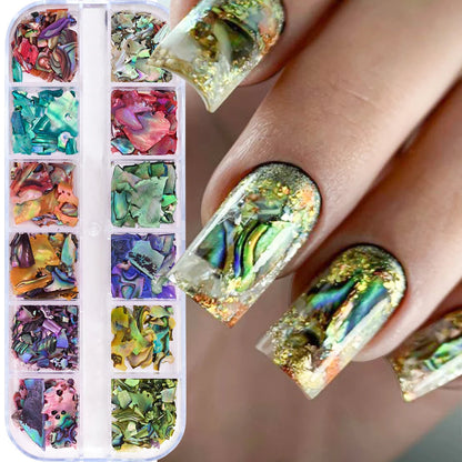 12Grid 3D Gold Ocean Rivet Nail Charms Mixed Seahorsea/Starfish /Conch Pearl/Mini Caviar Beads/Rhinestone Nail Jewery Decoration Good Vibrations