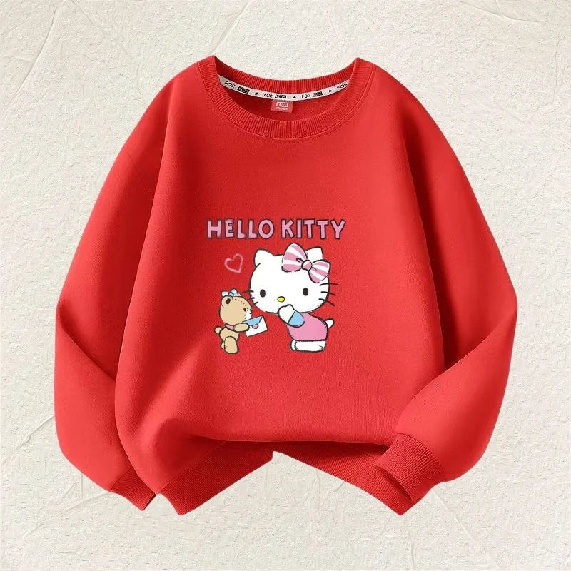 Summer Baby Girl Clothes Kid Sanrio Hello Kitty Printed Long Sleeve Sweatshirt Children Cartoon O-Neck Soft Cotton Top Pullover Good Vibrations