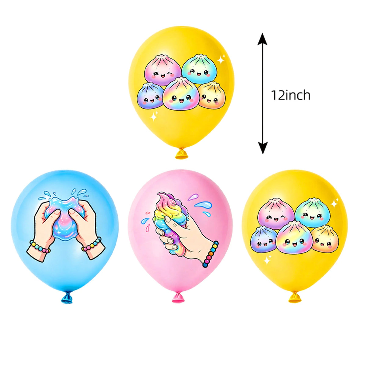 12/24/36pcs Slime Squishy Theme Balloons Cartoon Steamed Bun Dumpling Rainbow for Kids Birthday Baby Shower Party Decorations Good Vibrations
