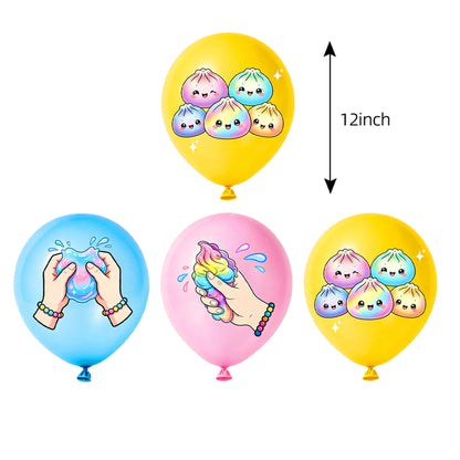 12/24/36pcs Slime Squishy Theme Balloons Cartoon Steamed Bun Dumpling Rainbow for Kids Birthday Baby Shower Party Decorations Good Vibrations