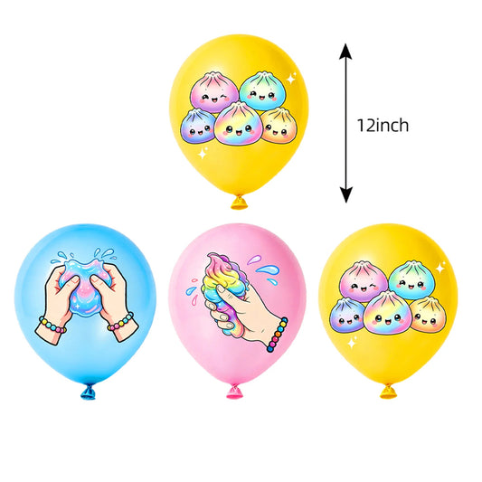 12/24/36pcs Slime Squishy Theme Balloons Cartoon Steamed Bun Dumpling Rainbow for Kids Birthday Baby Shower Party Decorations Good Vibrations
