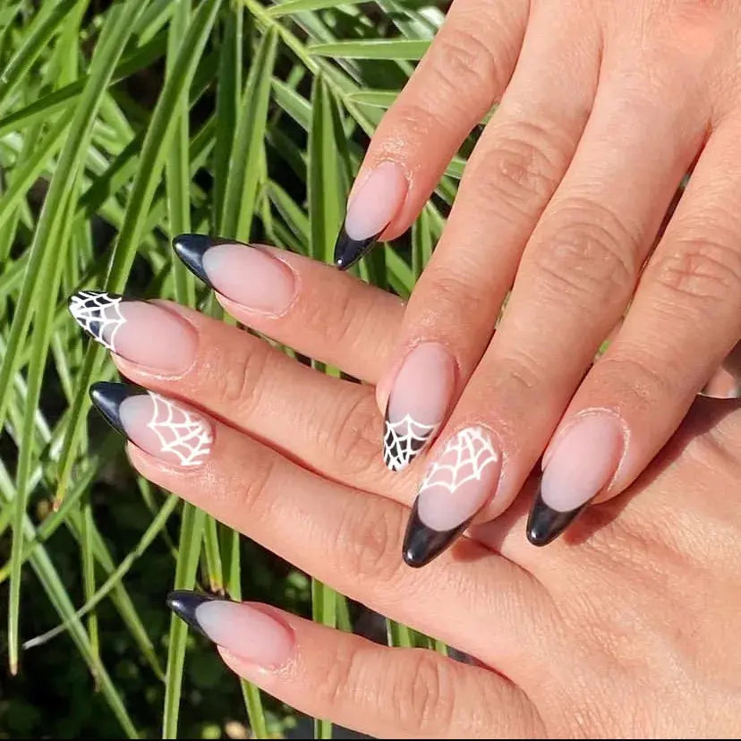 24pcs Short Fake Nail Patch Halloween Pumpkin Ghost Bat Printed Fake Nail Full Cover Wearable Artificial Acrylic Nails Tips Good Vibrations