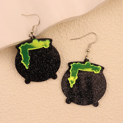 Halloween Dangle Earring With Cartoon Ghost Skeleton Coffin Clown Design Adorable Halloween Women Gift Good Vibrations