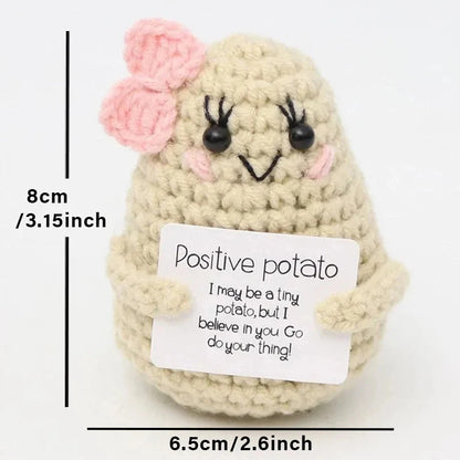 Positive Energy Pocket Hug Crochet Doll, Mini Handmade Knitted Plush Potato Turtle Vegetable Duck Funny Support Gift with Card Good Vibrations