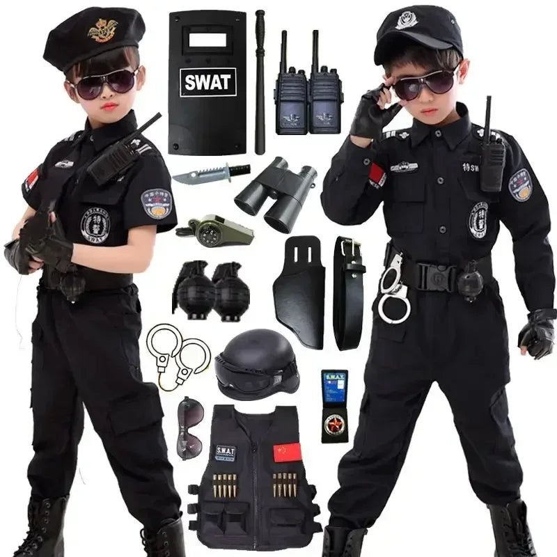 Halloween Children Policeman Cosplay Costume Boys Girls Kid Police Uniform Army Policemen Clothing Sets Party Dress Up Gift Good Vibrations