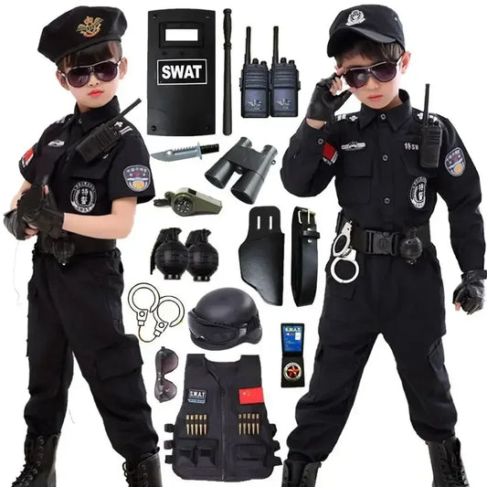 Halloween Children Policeman Cosplay Costume Boys Girls Kid Police Uniform Army Policemen Clothing Sets Party Dress Up Gift Good Vibrations