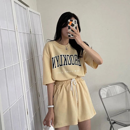 Two Piece Shorts Sets T Shirt Top Shorts Casual Suits 2025 Summer Female Short Sleeve Sporty Outfit Cotton Suit Women Clothing Good Vibrations
