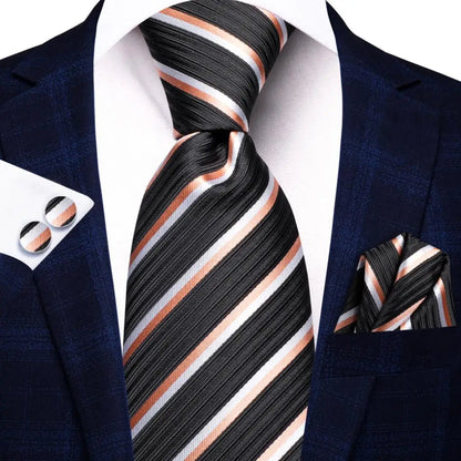 Black Red Striped Silk Wedding Tie For Men Handky Cufflink Gift Men Necktie Fashion Business Party Dropshiping Hi-Tie Designer Good Vibrations