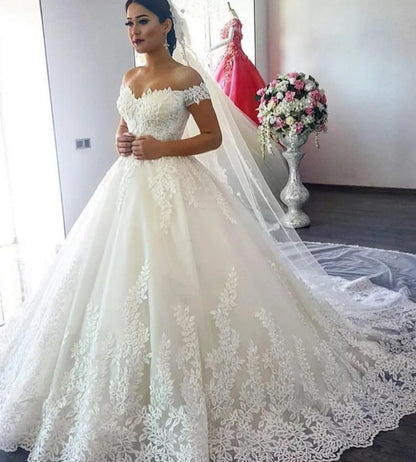 Off Shoulder Wedding Dresses Classic Boat Neck Wedding Gown Luxury Lace Bridal Dress Real Photo Vestido De Noiva customized Good Vibrations