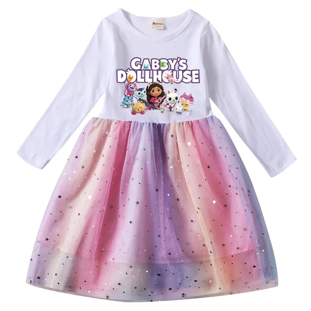 Gabbys Dolhouse Dress Kids Gaby Chat Clothes Baby Girls Long Sleeve Casual Dresses Wedding Party Sequin Birthday Gifts Vestidos Good Vibrations