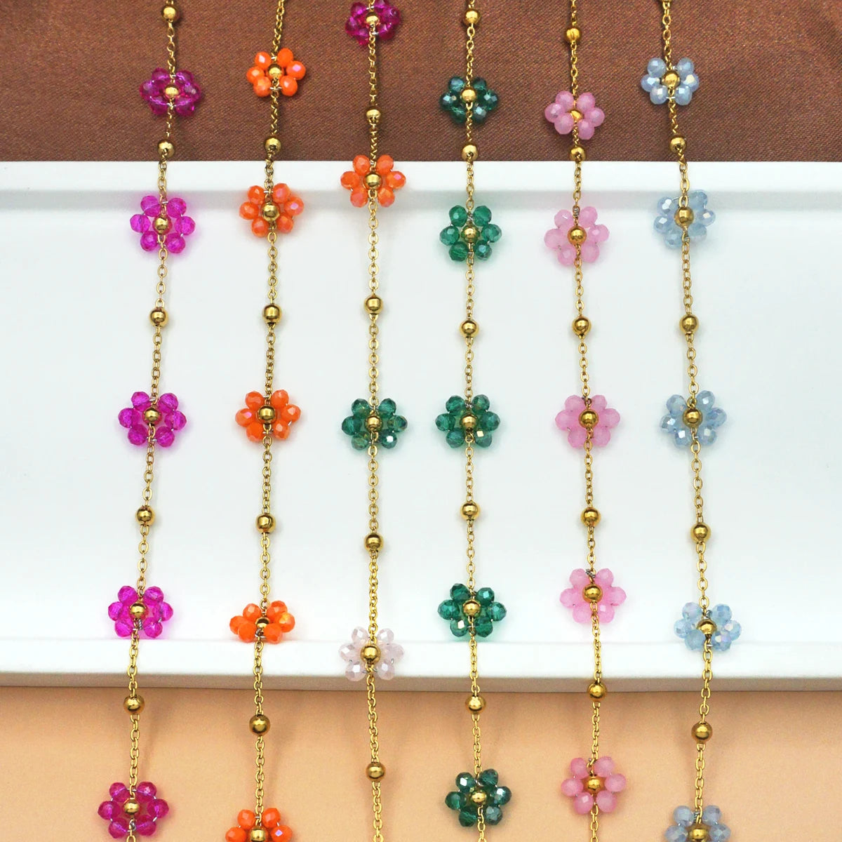 Gifts for Her: Women's Navy Blue Small Floral Charm Bracelet, Birthday Valentine Christmas Halloween Gift Good Vibrations