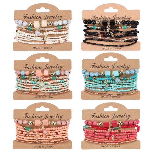 Bohemian Handmade Beads Bracelet Set For Women Summer Colorful Beaded Chain Bangle Men Boho Jewelry Accessories Good Vibrations