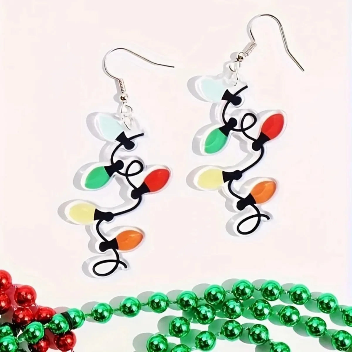 Colorful Christmas Lights Design Dangle Earrings Simple Elegant Style Acrylic Jewelry Adorable Christmas Party Ear Ornaments Good Vibrations