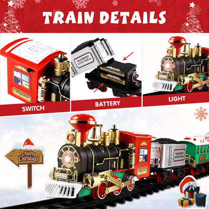 Christmas Tree Train Set - Electric Locomotive with Lights & Sounds for Toddlers, Complete Track & Carriages Holiday Decor Good Vibrations