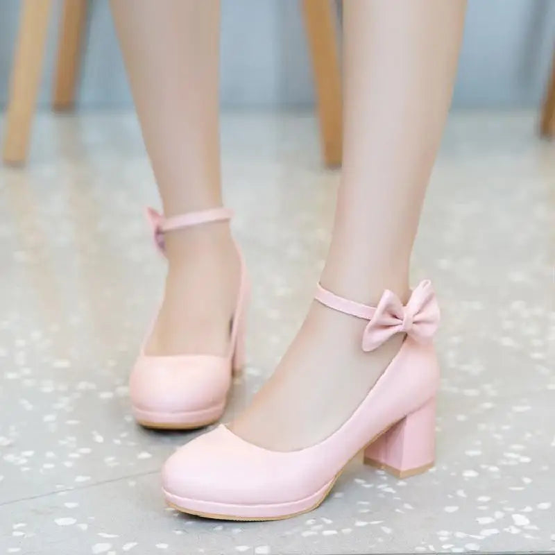 2025 NEW High Heel Shoes Women Platform Pumps Fashion Bow Thick Heel Shallow Female High Heels For Party Wedding 30-43 Good Vibrations