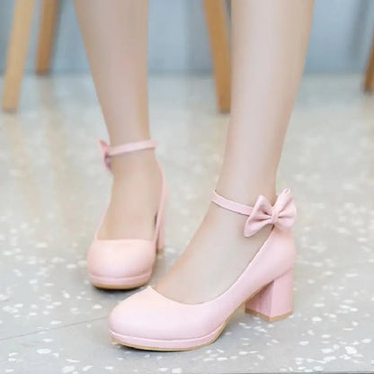 2025 NEW High Heel Shoes Women Platform Pumps Fashion Bow Thick Heel Shallow Female High Heels For Party Wedding 30-43 Good Vibrations
