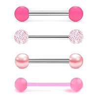 1PCS-4PCS Stainless Steel 14G Tongue Rings Barbell Pink Tongue Barbell Jewelry for Women Piercing Tongue Body Piercing Pink Good Vibrations Adult Super Store