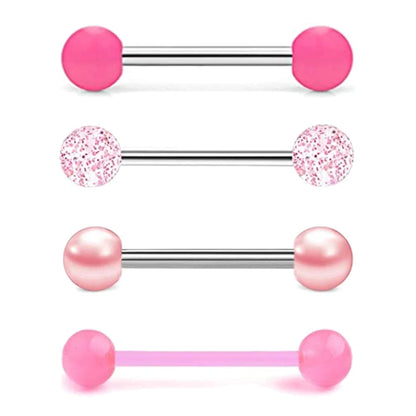 1PCS-4PCS Stainless Steel 14G Tongue Rings Barbell Pink Tongue Barbell Jewelry for Women Piercing Tongue Body Piercing Pink Good Vibrations Adult Super Store