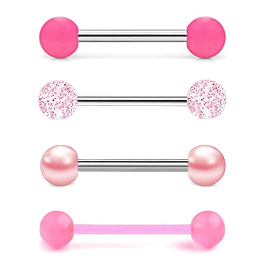 1PCS-4PCS Stainless Steel 14G Tongue Rings Barbell Pink Tongue Barbell Jewelry for Women Piercing Tongue Body Piercing Pink Good Vibrations Adult Super Store