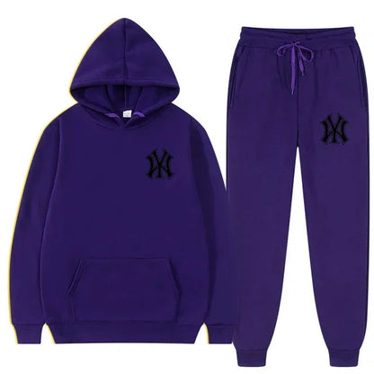 Men's running and fitness fashion casual sportswear set for autumn and winter, hooded sweatshirt + jogging pants two-piece set Good Vibrations
