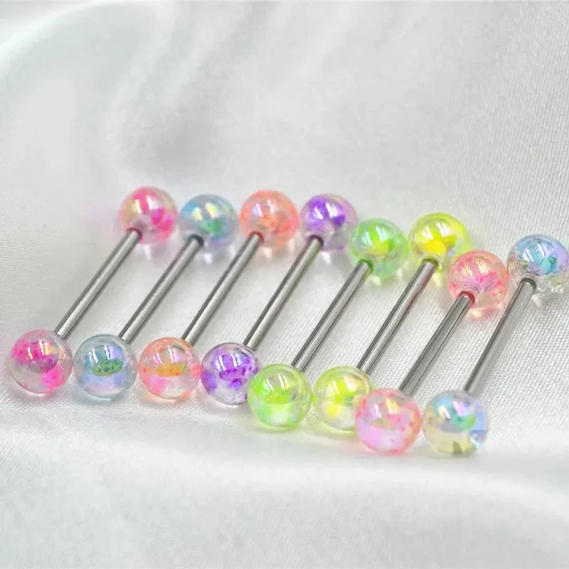 6PCS Acrylic AB Tongue Piercing Set Nipple Piercing Barbell Bulk 14G Shiny Tongue Barbell Lot Nipple Ring Pack Piercing Lengua Good Vibrations Adult Super Store