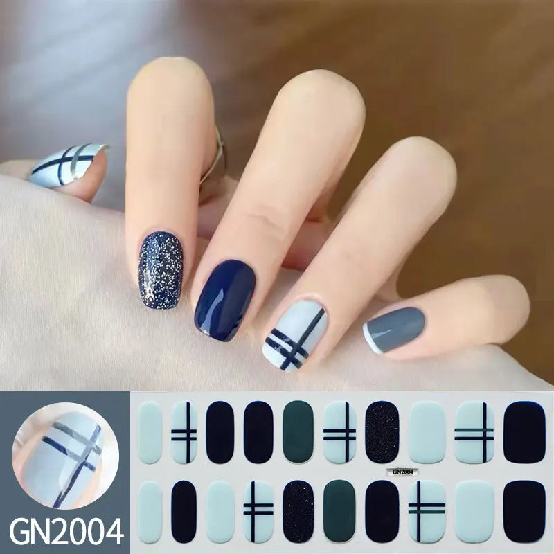 20Tips Semi-Cured Gel Nail Sticker Pure Color Uv/Led Lamp Gel Nail Polish Wraps Long-Lasting Full Cover Gel Sticker Nail Decor Good Vibrations