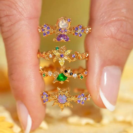 New ins Cute Colorful Zircon Princess Ring For Women Girl Fashion Vintage Heart Zircon Animal Adjustable Rings Jewelry Gift Good Vibrations