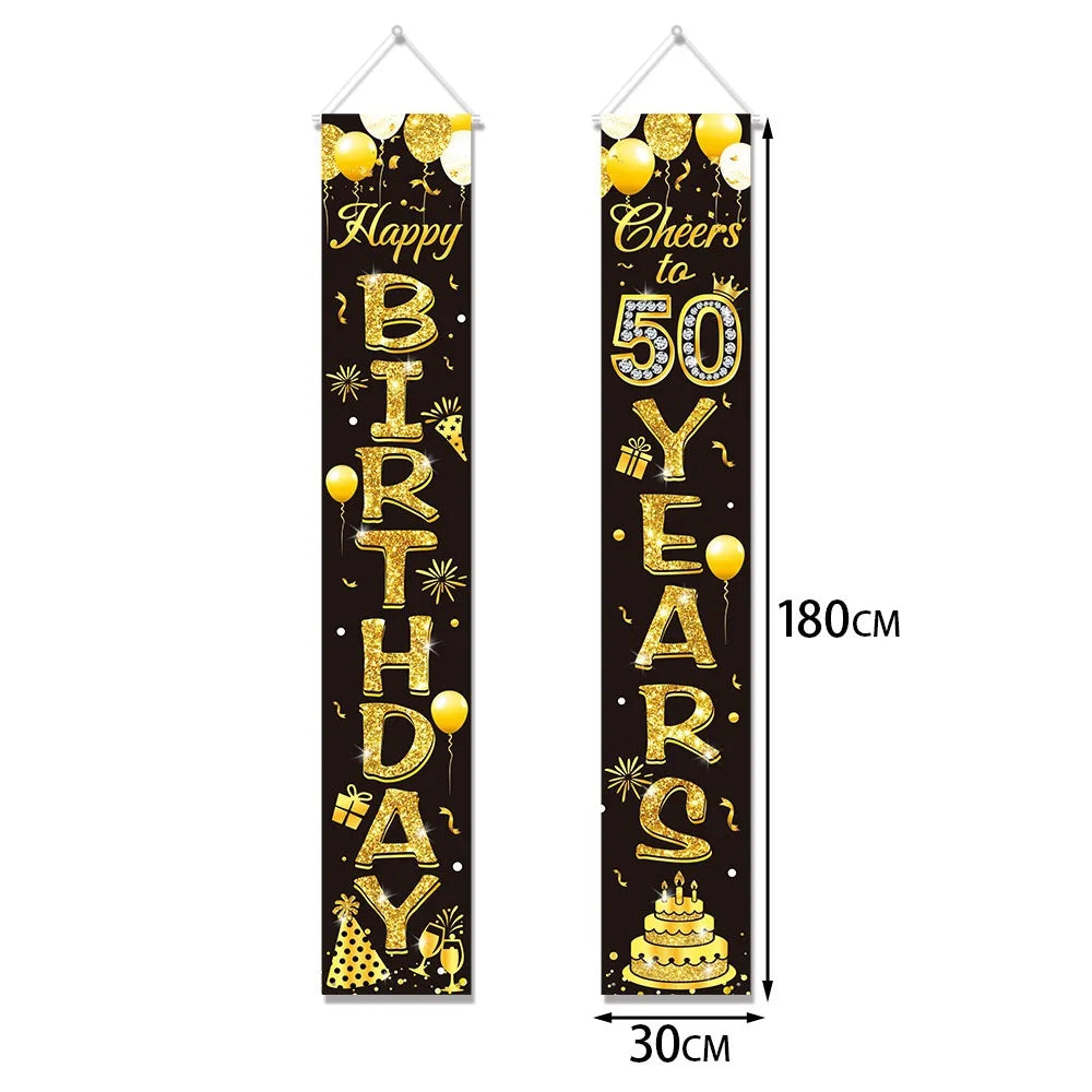 50th Birthday Party Supplies for Men Women Black and Gold 50 Years Old Party Paper Plates Cups Napkin Tablecloth Tableware Decor Good Vibrations