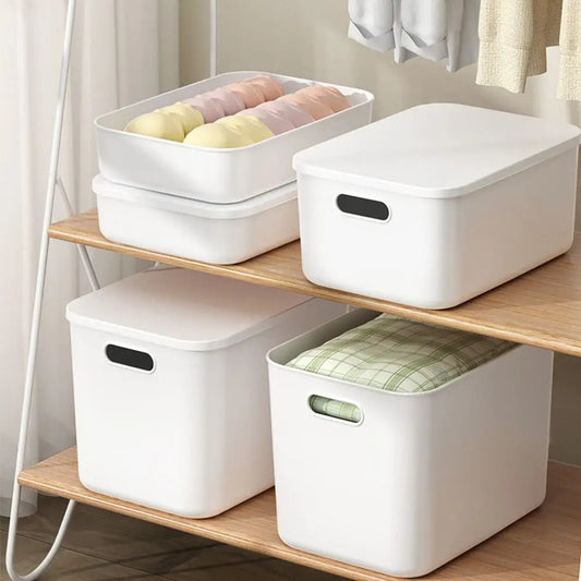 New Home Container Stackable Storage Box Organizer Container With Lid Cover Plastic Good Vibrations