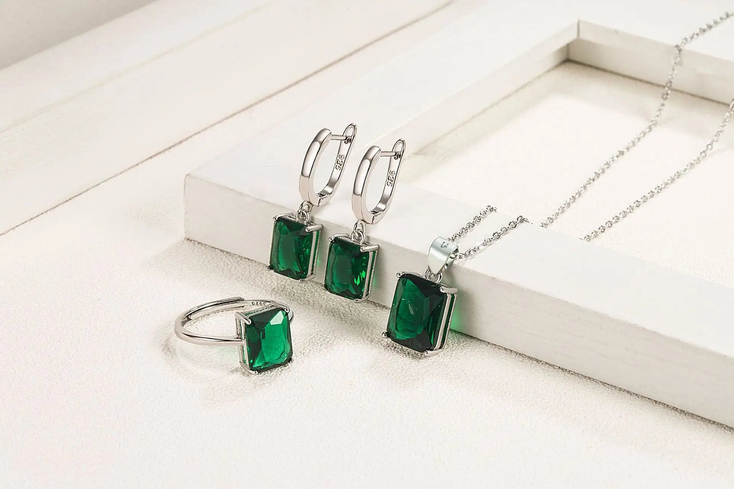 925 Sterling Silver  Elegant Jewelry Sets Ring Earrings Necklace For Women Rectangle Geometry Zircon Wedding Accessories Good Vibrations Adult Super Store