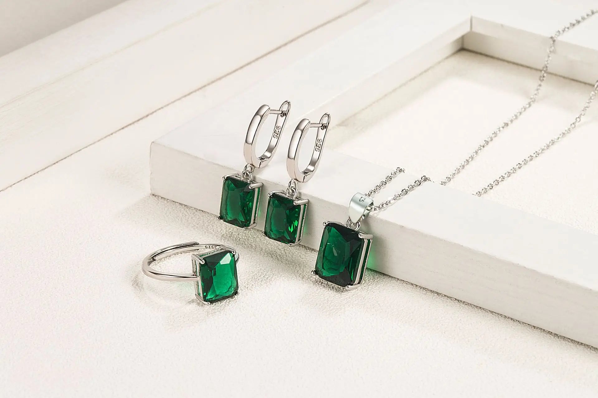 925 Sterling Silver  Elegant Jewelry Sets Ring Earrings Necklace For Women Rectangle Geometry Zircon Wedding Accessories Good Vibrations Adult Super Store