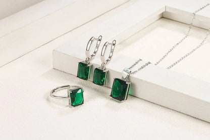 925 Sterling Silver  Elegant Jewelry Sets Ring Earrings Necklace For Women Rectangle Geometry Zircon Wedding Accessories Good Vibrations Adult Super Store
