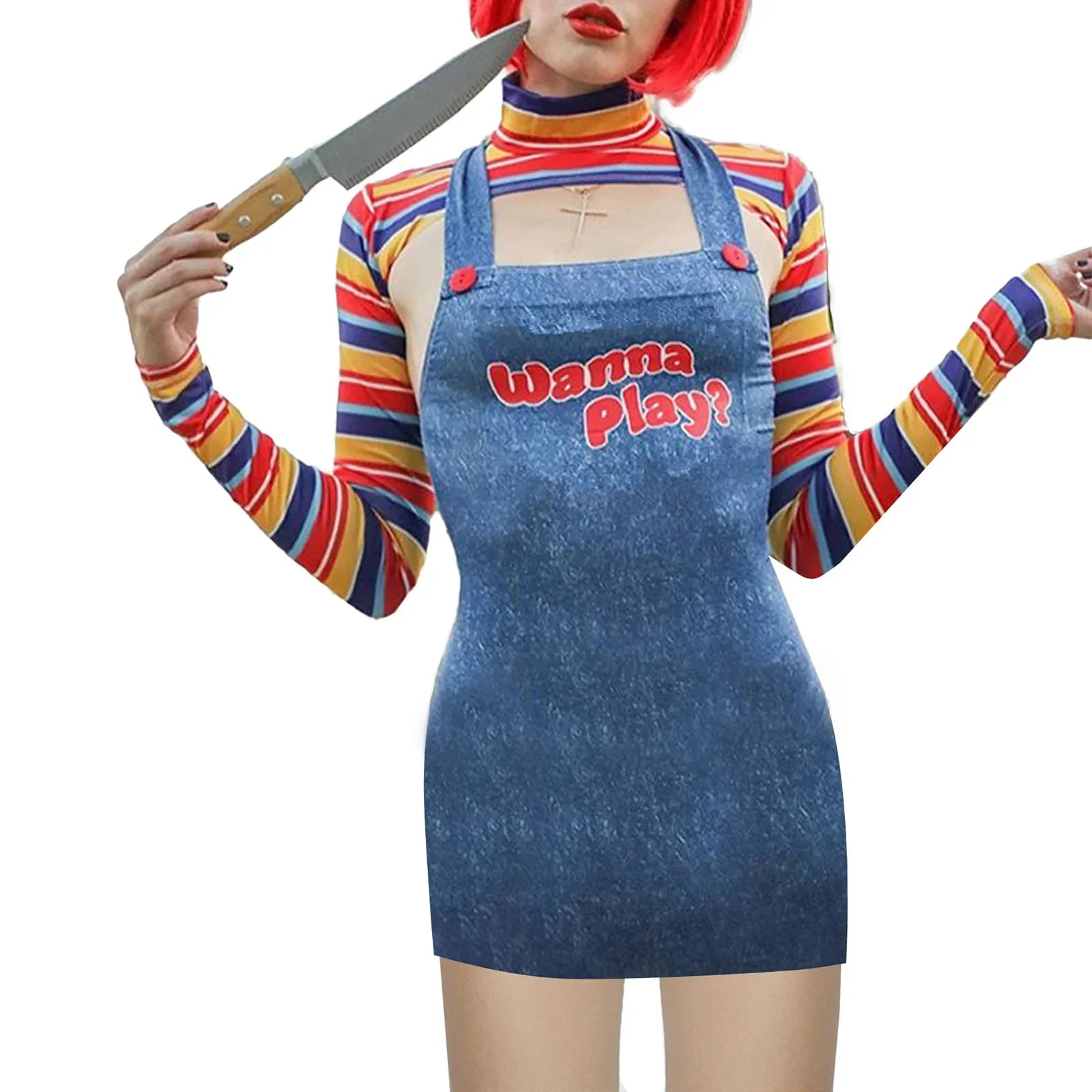 Halloween Costumes for Women Scary Nightmare Killer Doll Wanna Play Movie Character Bodysuit Chucky Doll Costume Set Good Vibrations