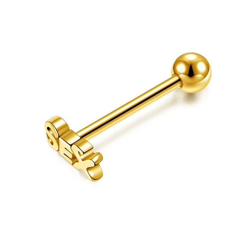 WKOUD 16G Tongue Percing Labret Bar Lip Ring Stainless Steel Sex Blasting Leveraged Tongue Rings Sexy Body Piercing Jewelry Good Vibrations