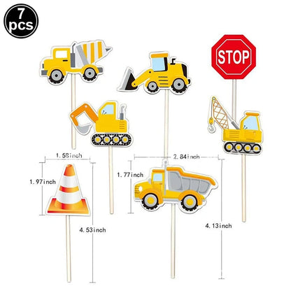 Construction Birthday Cake Decor Dump Truck Excavator Tractor Cupcake Toppers Kids Birthday Baby Shower Party Decors Supplies Good Vibrations