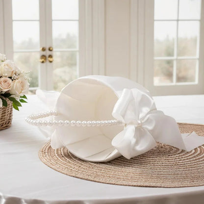 Flower Girl Basket Ring Bearer Pillow Set White Romantic Satin Bow Pearls Ring Pillow For Bride/Kid Wedding Ceremony Party Decor Good Vibrations