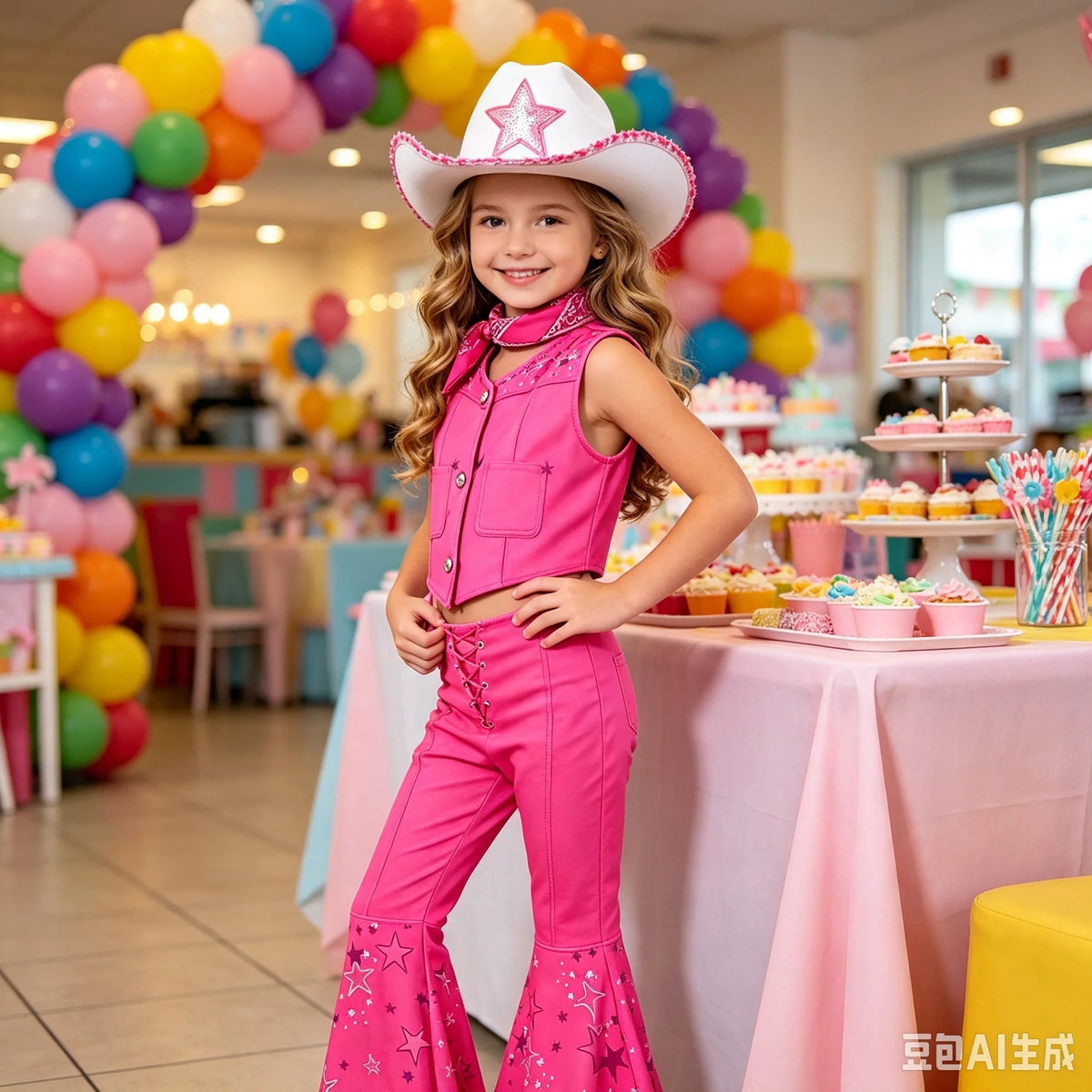 Pink Cowgirl Costume Girls Outfit Sets Vest Flared Pants Kids Halloween Costumes Good Vibrations