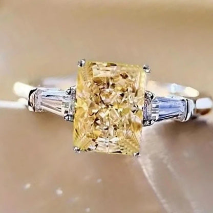 New Elegant Yellow Cubic Zirconia Women Rings Luxury Wedding Anniversary Party Lady's  Accessories Bright Fashion Jewelry Good Vibrations
